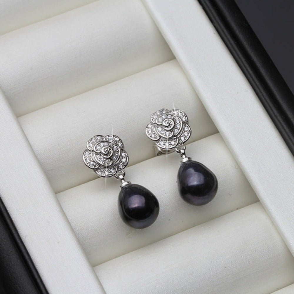 Genuine Freshwater Pearl & Simulated Diamond Floral Drop Earrings - Brands N More