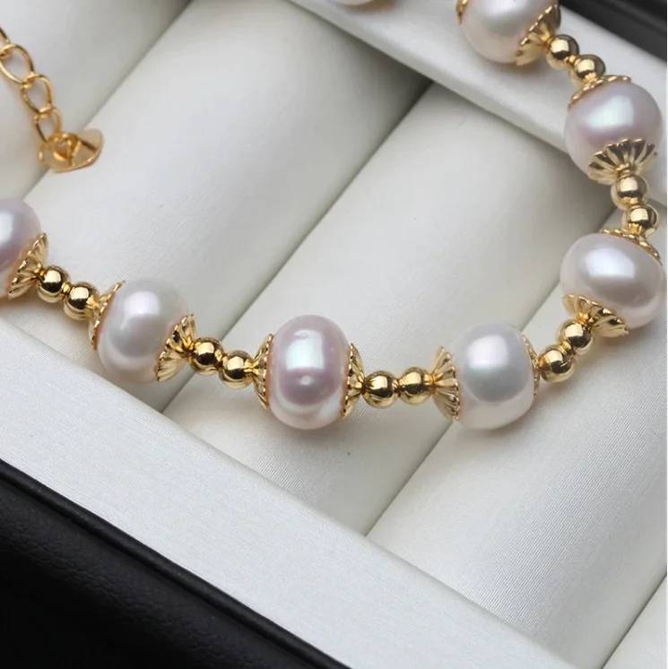 Genuine Freshwater White Pearl Bracelet in Gold - Brands N More