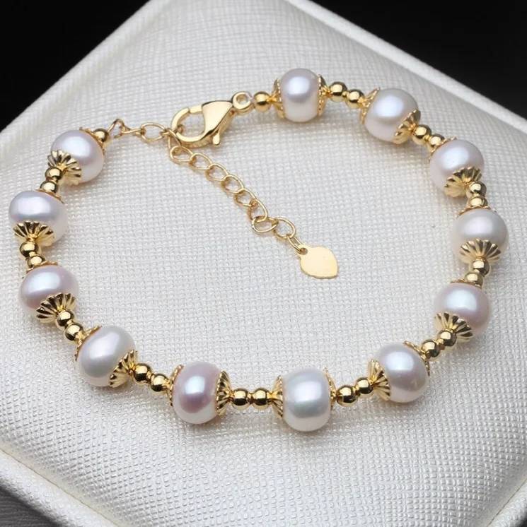 Genuine Freshwater White Pearl Bracelet in Gold - Brands N More