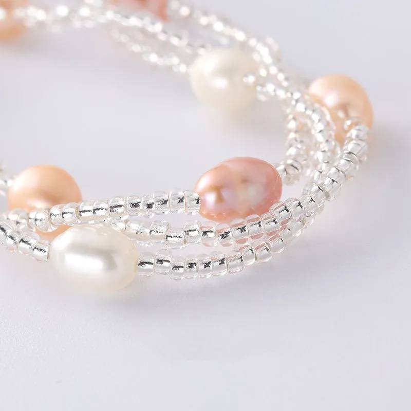 Genuine Pink, Purple & White Freshwater Pearl Multilayer Mini Bead Bracelet - Brands N More