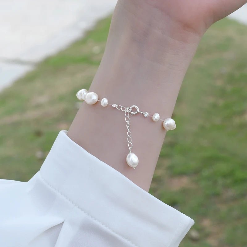 Genuine White Freshwater Pearl Beaded Bracelet with Extender - Brands N More