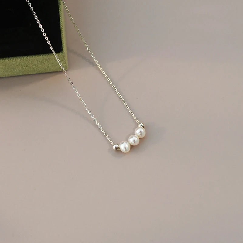 Genuine White Triple Freshwater Pearl Eternity Necklace in Silver - Brands N More