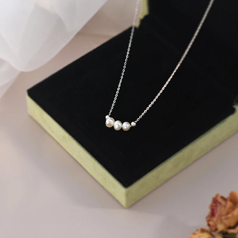 Genuine White Triple Freshwater Pearl Eternity Necklace in Silver - Brands N More