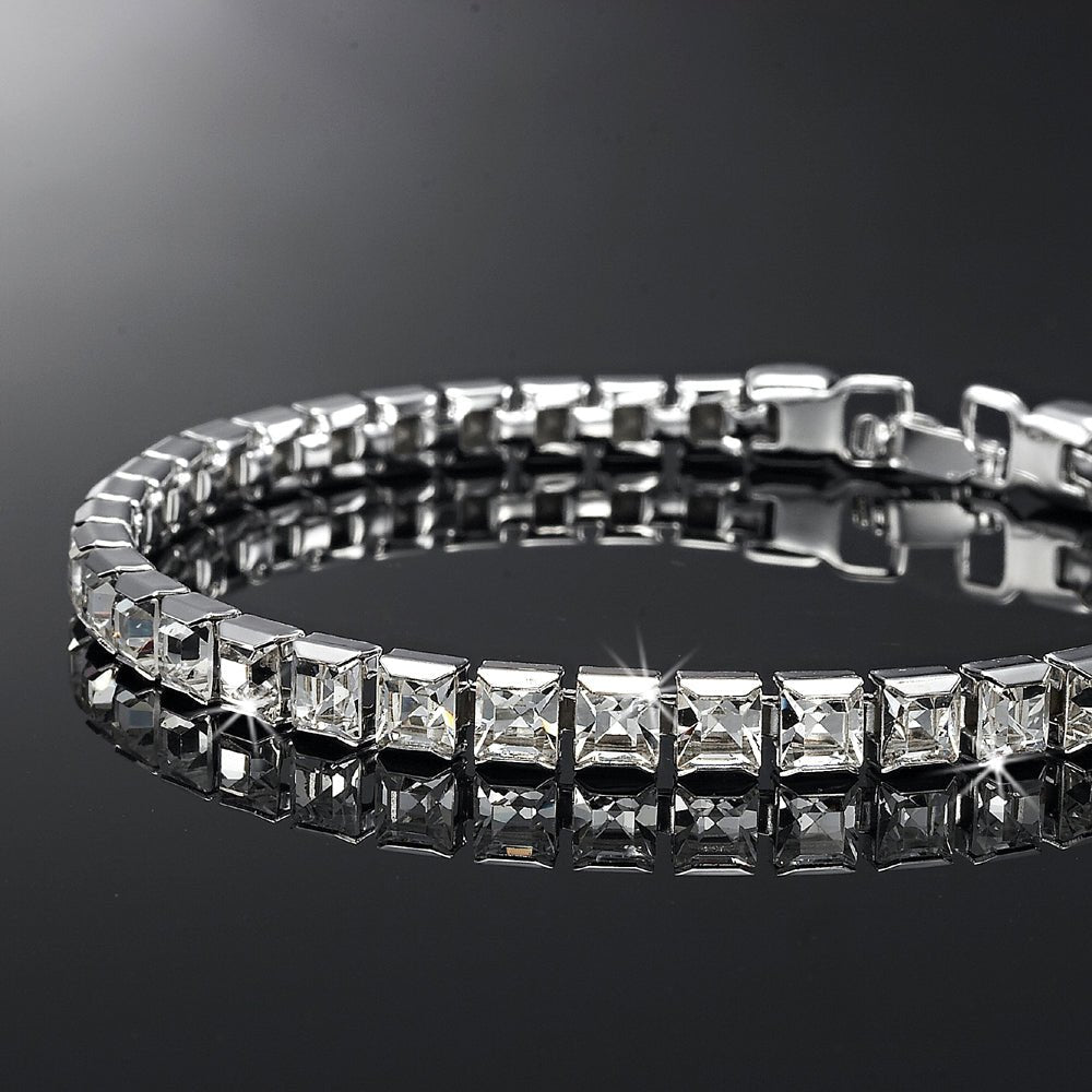 Quality Rhodium Plated Tennis Bracelet Made with SWAROVSKI® Crystals - USA Made - Brands N More