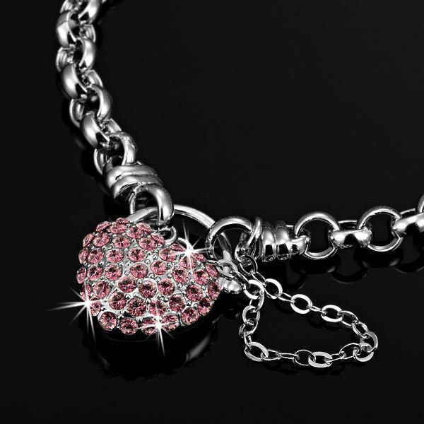Solid 925 Sterling Silver Belcher Heart Locket Bracelet Featuring 44 Crystals by Swarovski® - Brands N More