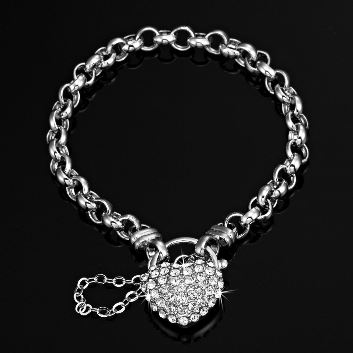 Solid 925 Sterling Silver Belcher Heart Locket Bracelet Featuring 44 Crystals by Swarovski® - Brands N More