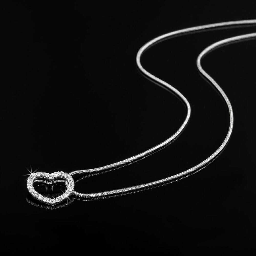 Solid 925 Sterling Silver Heart Pendant Made with SWAROVSKI Crystals - Brands N More