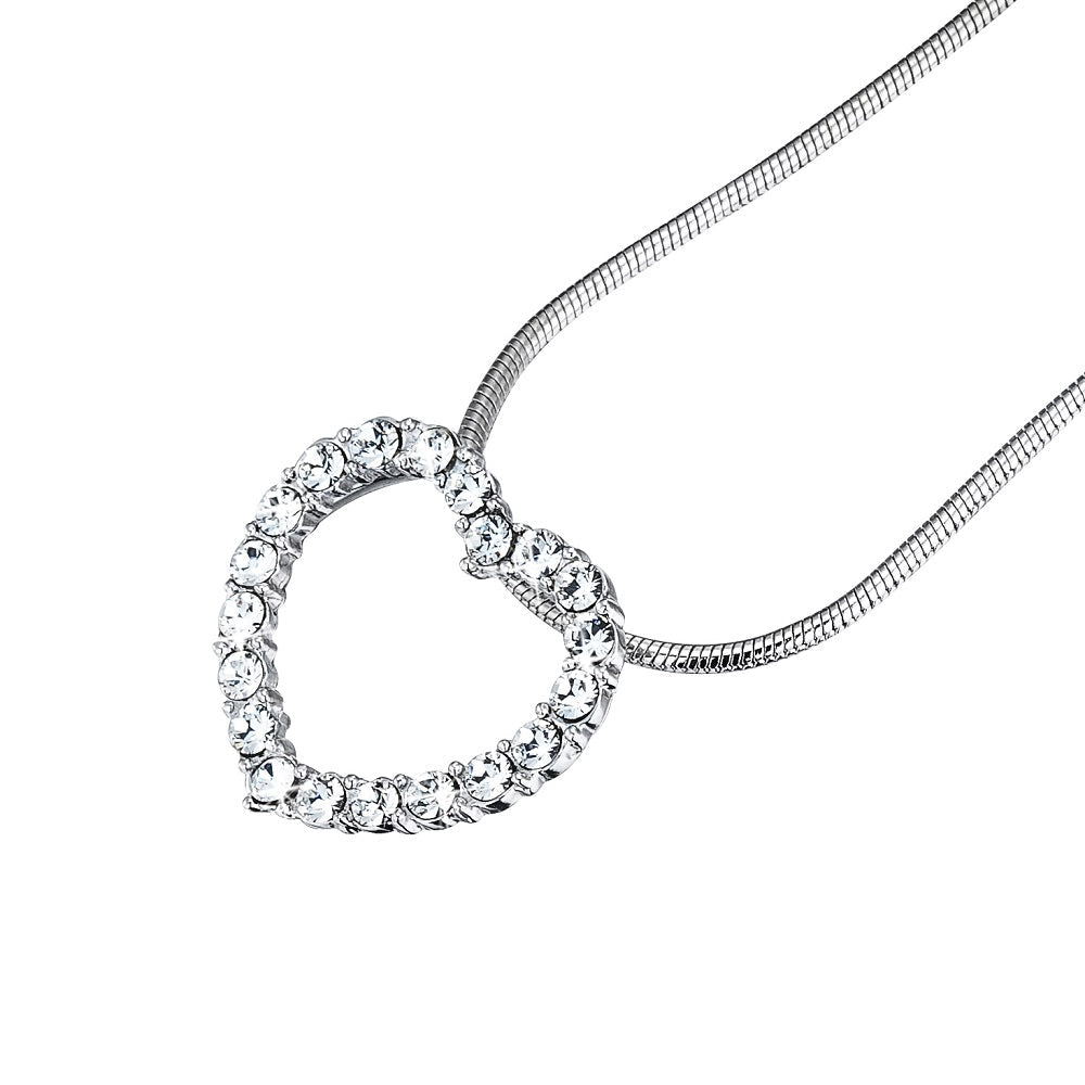Solid 925 Sterling Silver Heart Pendant Made with SWAROVSKI Crystals - Brands N More