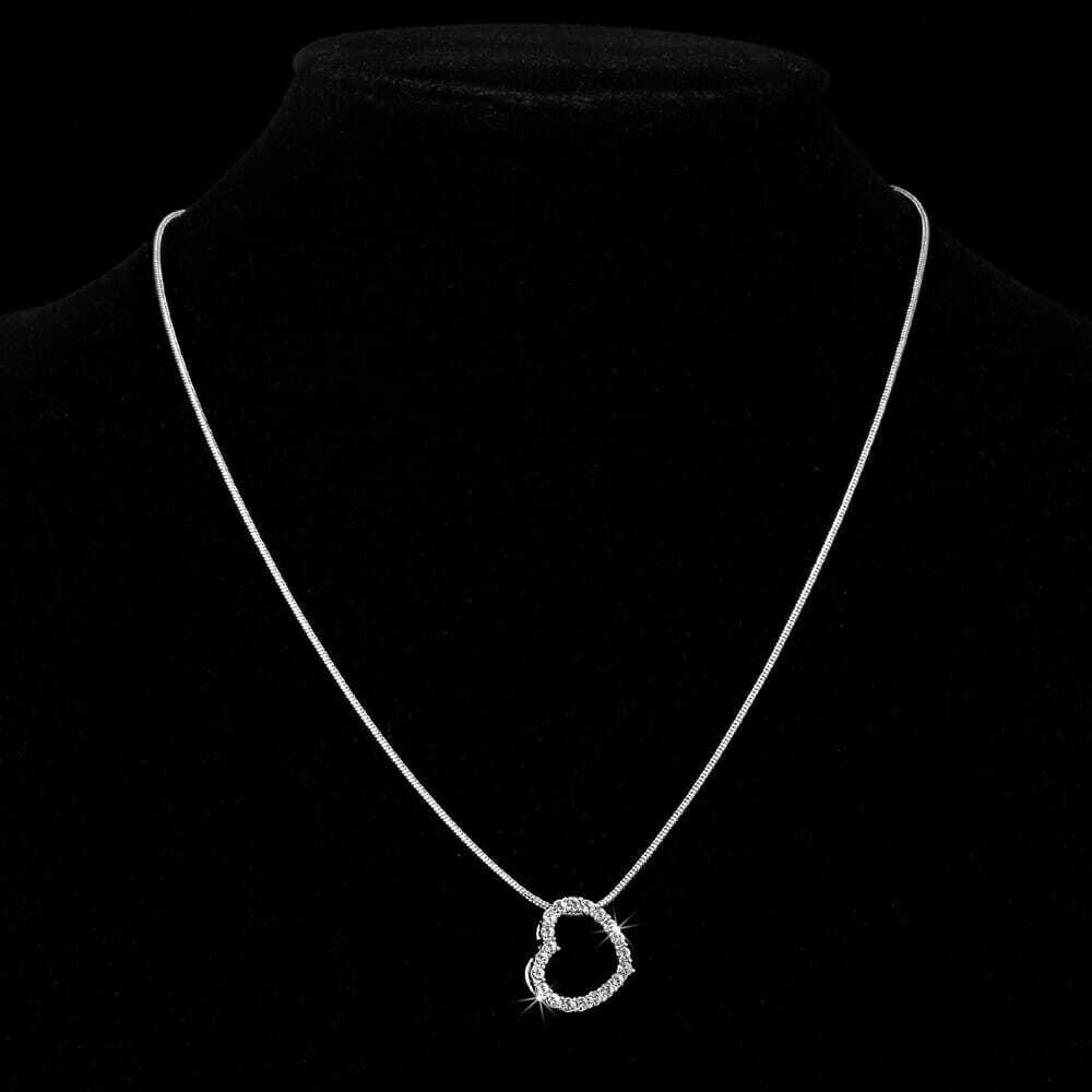 Solid 925 Sterling Silver Heart Pendant Made with SWAROVSKI Crystals - Brands N More
