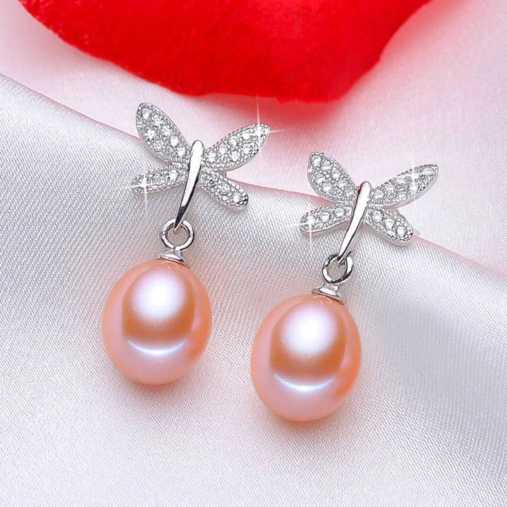 Stunning Simulated Diamond Freshwater Pearl Butterfly Stud Earrings - Brands N More