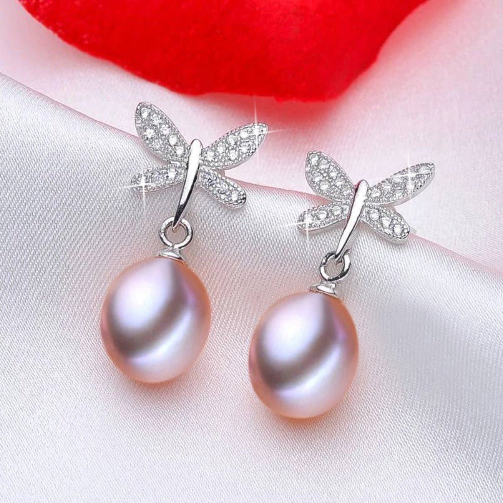Stunning Simulated Diamond Freshwater Pearl Butterfly Stud Earrings - Brands N More