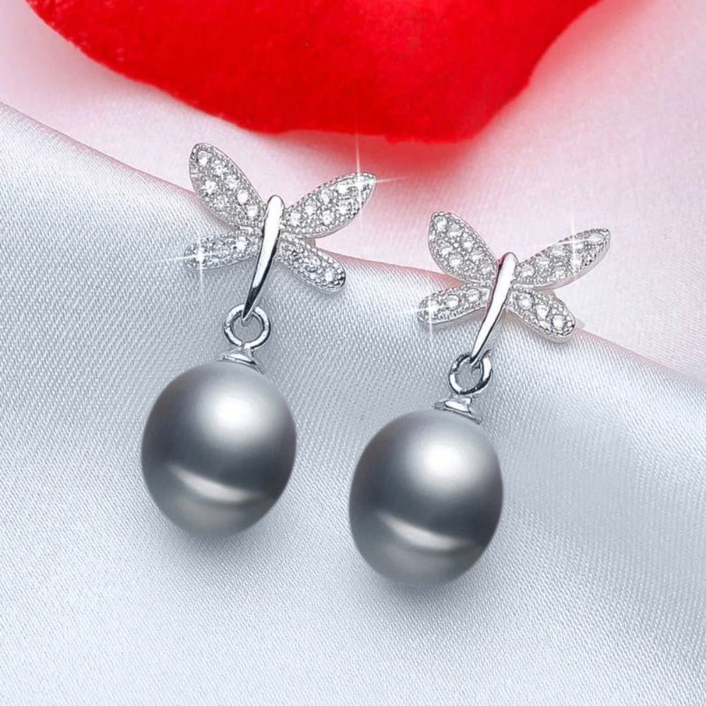 Stunning Simulated Diamond Freshwater Pearl Butterfly Stud Earrings - Brands N More