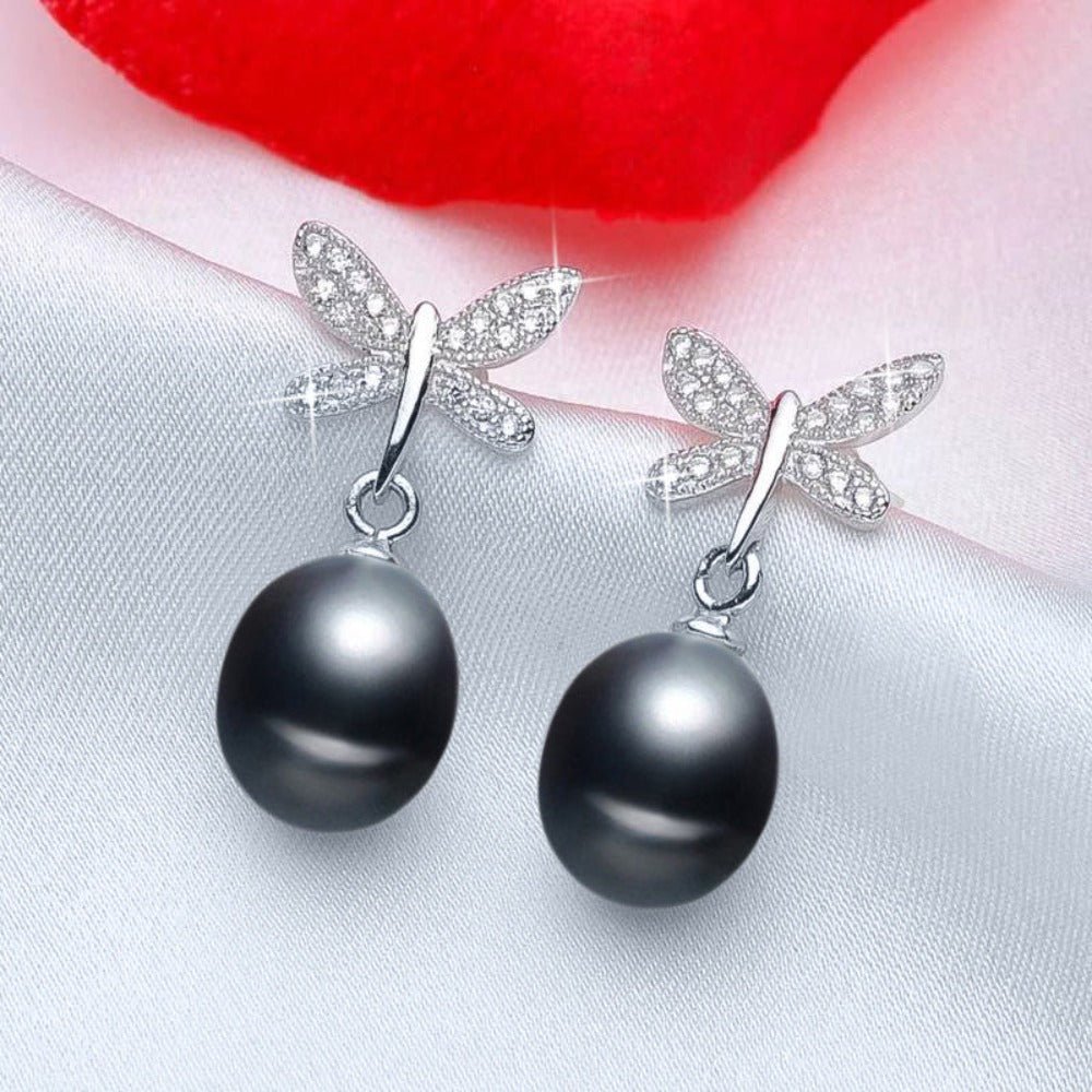 Stunning Simulated Diamond Freshwater Pearl Butterfly Stud Earrings - Brands N More
