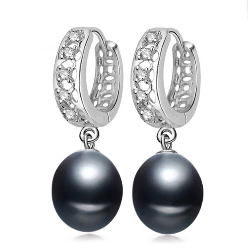 Stunning Simulated Diamond & Freshwater Pearl Drop Earrings - Brands N More