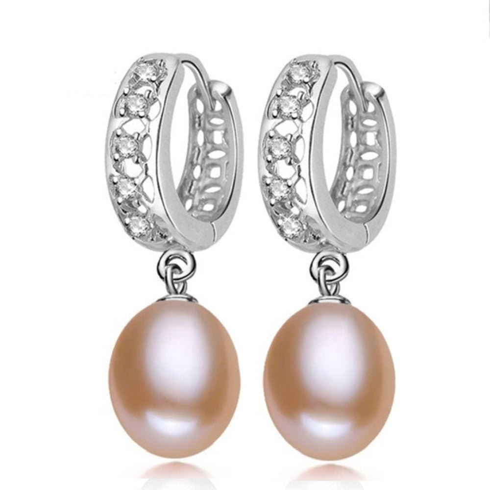 Stunning Simulated Diamond & Freshwater Pearl Drop Earrings - Brands N More