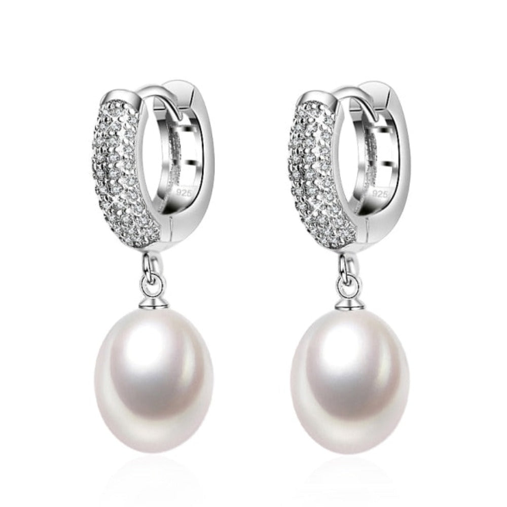 Stunning Simulated Diamond & Freshwater Pearl Drop Earrings - Brands N More