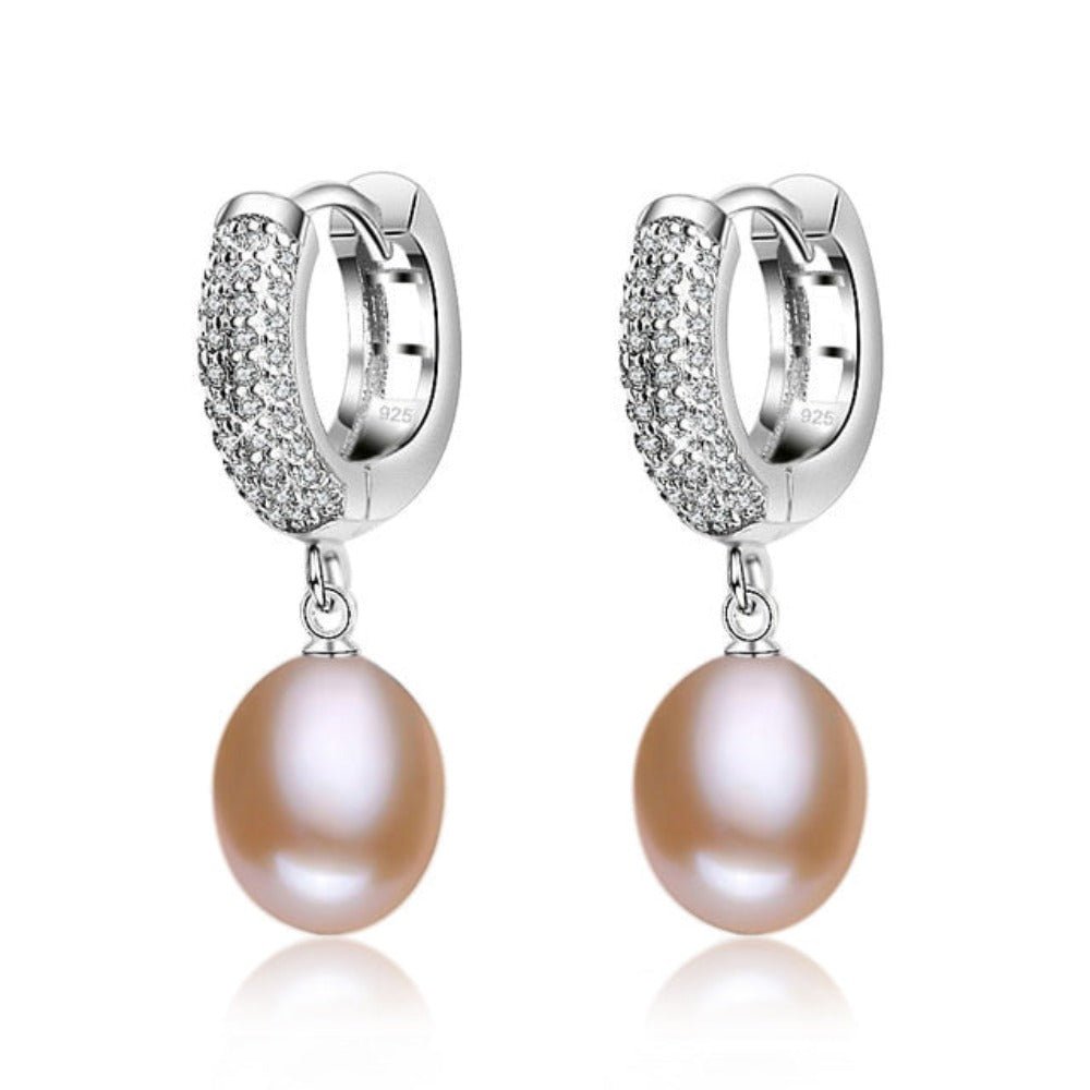 Stunning Simulated Diamond & Freshwater Pearl Drop Earrings - Brands N More