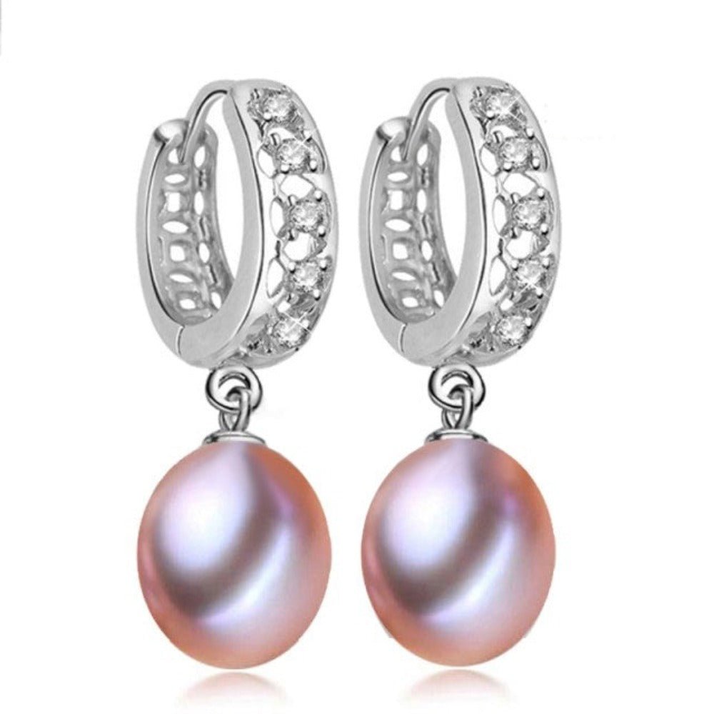 Stunning Simulated Diamond & Freshwater Pearl Drop Earrings - Brands N More
