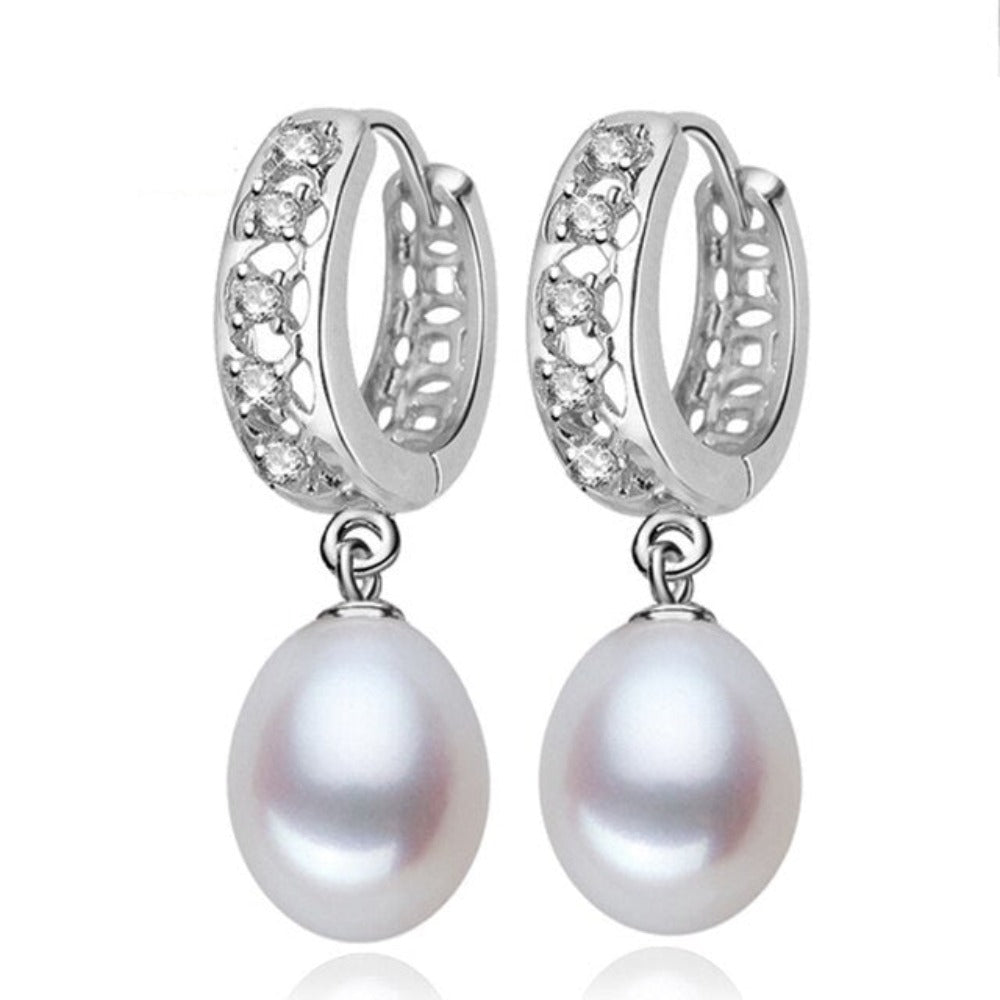 Stunning Simulated Diamond & Freshwater Pearl Drop Earrings - Brands N More