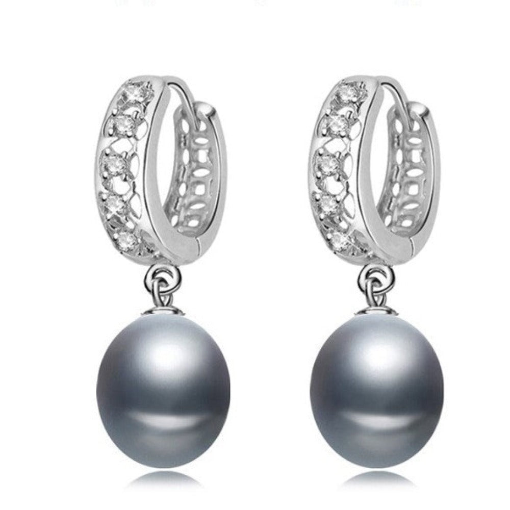 Stunning Simulated Diamond & Freshwater Pearl Drop Earrings - Brands N More