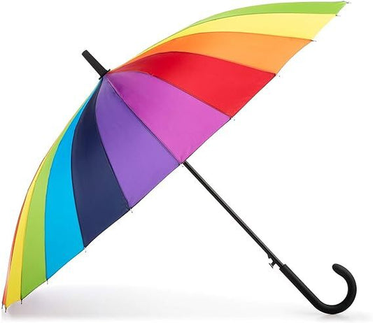 120cm Diameter RAINBOW UMBRELLA Rain Sun Colourful Parasol Long Shaft - Curved - Fashion > Women’s Accessories
