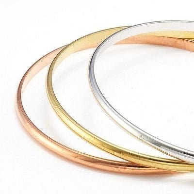 18ct Heavy 925 Sterling Silver, Rose & Yellow Gold Plated 3 Tone Plain 3mm Triple Bangle Set - USA Made - Brands N More