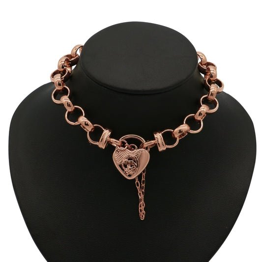 18ct Heavy Rose Gold Plated 10mm Belcher Chain Bracelet with a Vegas Heart Locket - USA Made - Brands N More