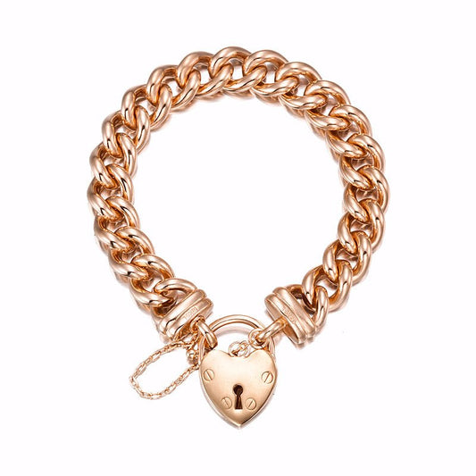 18ct Heavy Rose Gold Plated 12mm Euro Curb Chain Bracelet Featuring a Plain Locket - USA Made - Brands N More