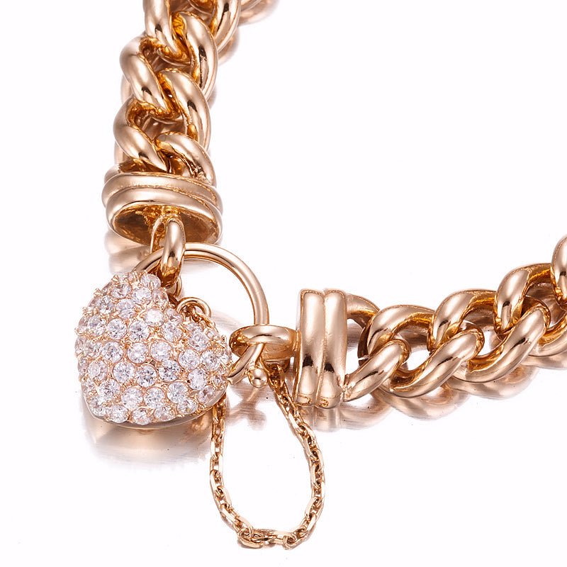 18ct Heavy Rose Gold Plated 12mm Euro Curb Chain Bracelet Featuring a Simulated Diamond Locket - USA Made - Brands N More