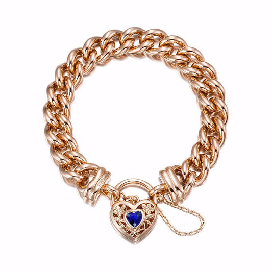18ct Heavy Rose Gold Plated 12mm Euro Curb Chain Bracelet with a Dark Blue Filigree Locket - USA Made - Brands N More