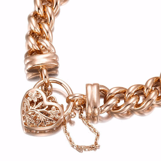 18ct Heavy Rose Gold Plated 12mm Euro Curb Chain Bracelet with a Filigree Locket - USA Made - Brands N More
