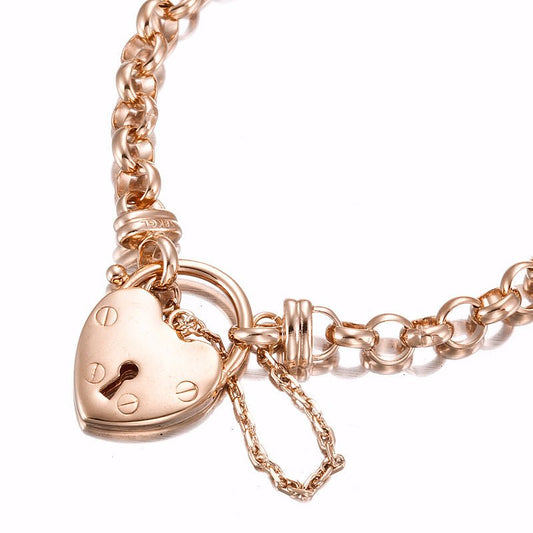 18ct Heavy Rose Gold Plated 6mm Belcher Chain Bracelet Featuring a Plain Locket - USA Made - Brands N More