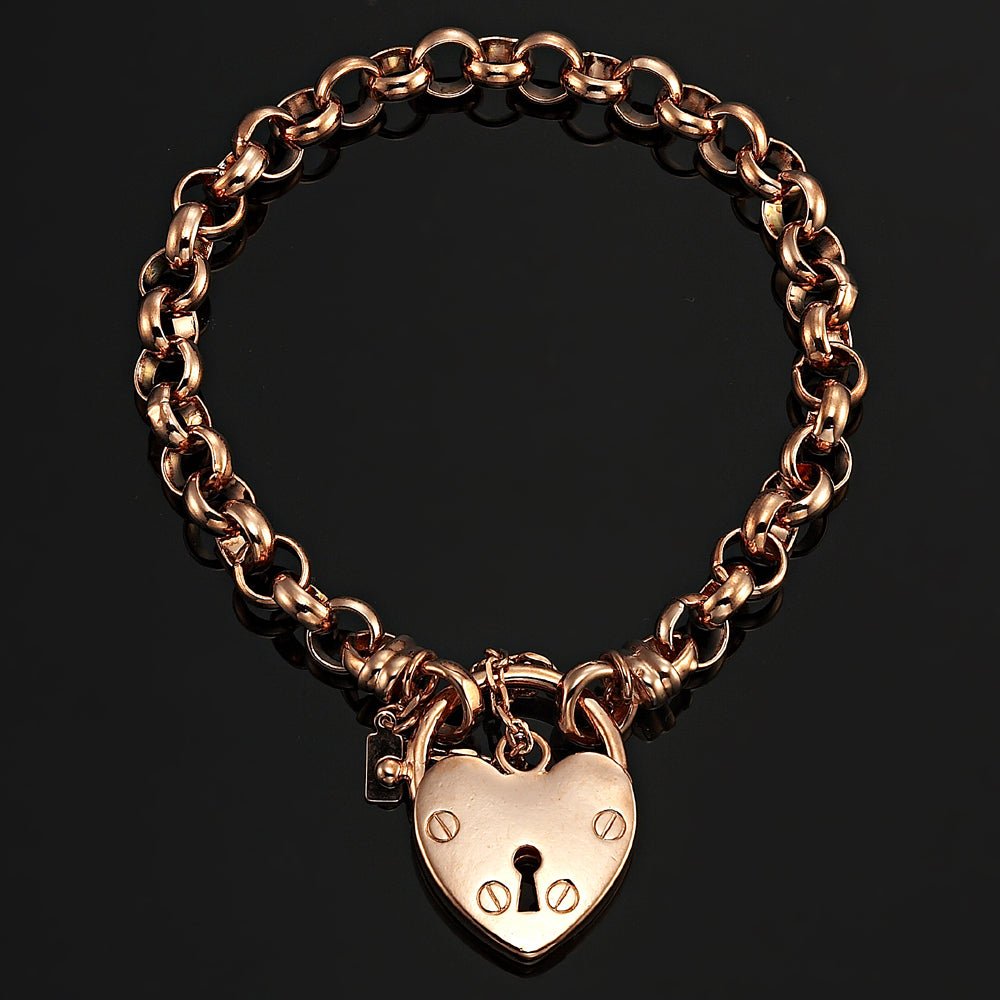 18ct Heavy Rose Gold Plated 6mm Belcher Chain Bracelet Featuring a Plain Locket - USA Made - Brands N More