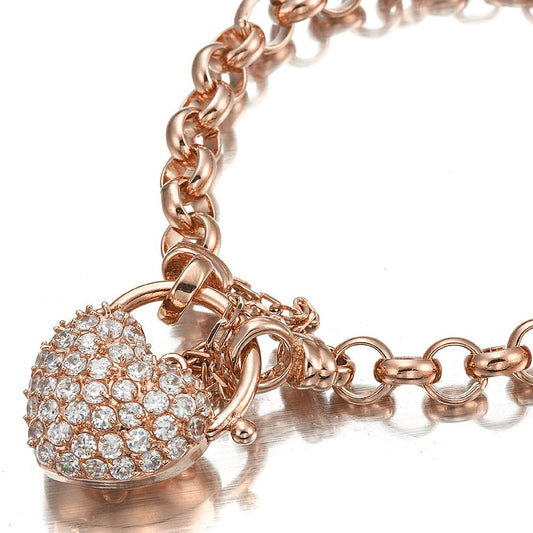 18ct Heavy Rose Gold Plated 6mm Belcher Chain Bracelet Featuring a Simulated Diamond Locket - USA Made - Brands N More