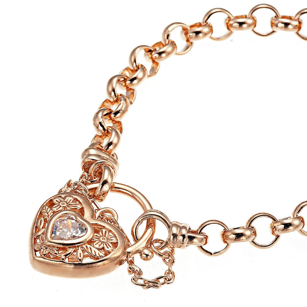 18ct Heavy Rose Gold Plated 6mm Belcher Chain Bracelet with a Filigree Locket - USA Made - Brands N More