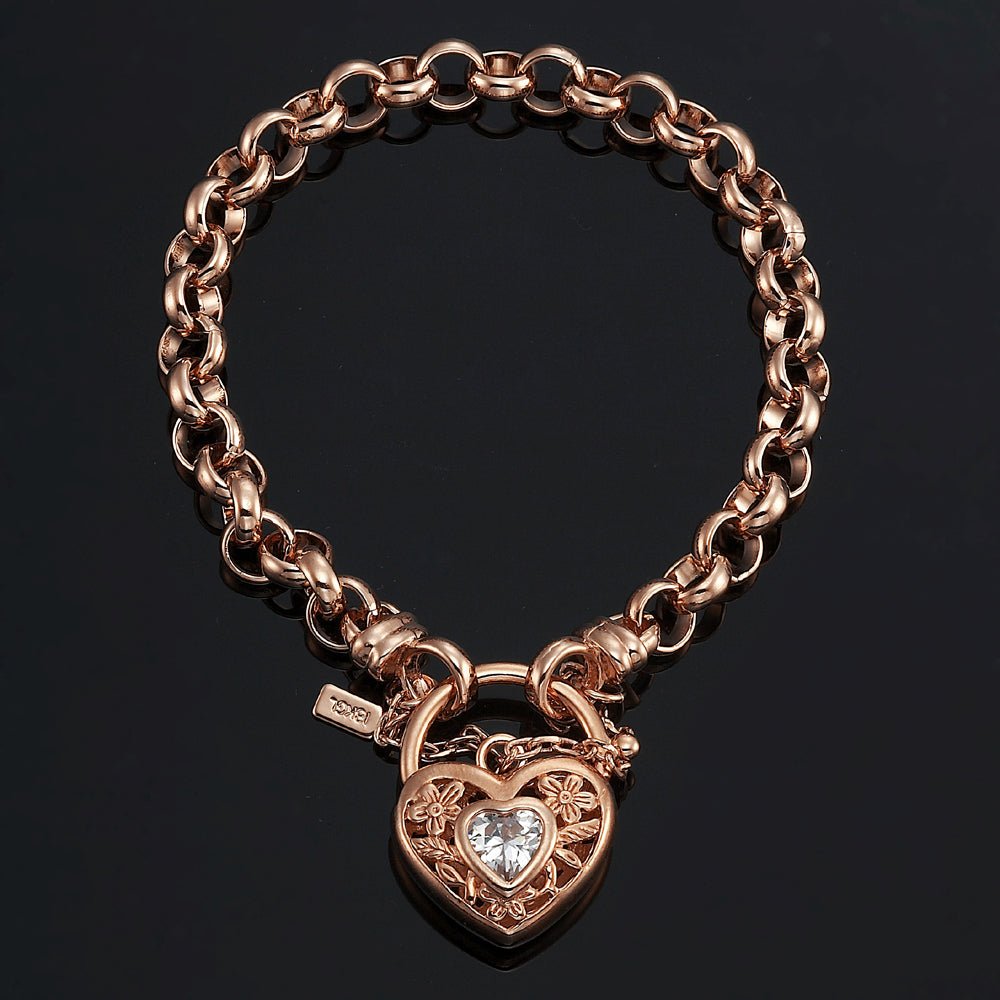 18ct Heavy Rose Gold Plated 6mm Belcher Chain Bracelet with a Filigree Locket - USA Made - Brands N More