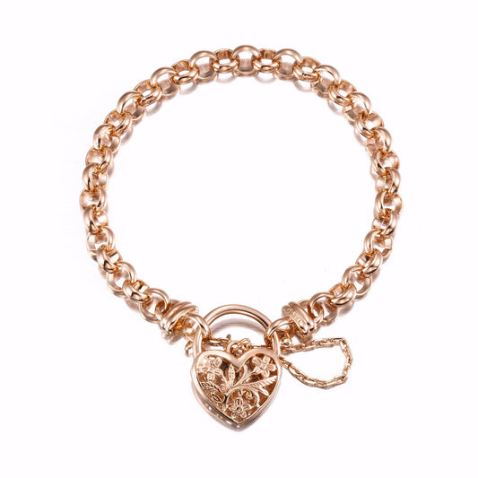 18ct Heavy Rose Gold Plated 6mm Belcher Chain Bracelet with a Filigree Locket - USA Made - Brands N More