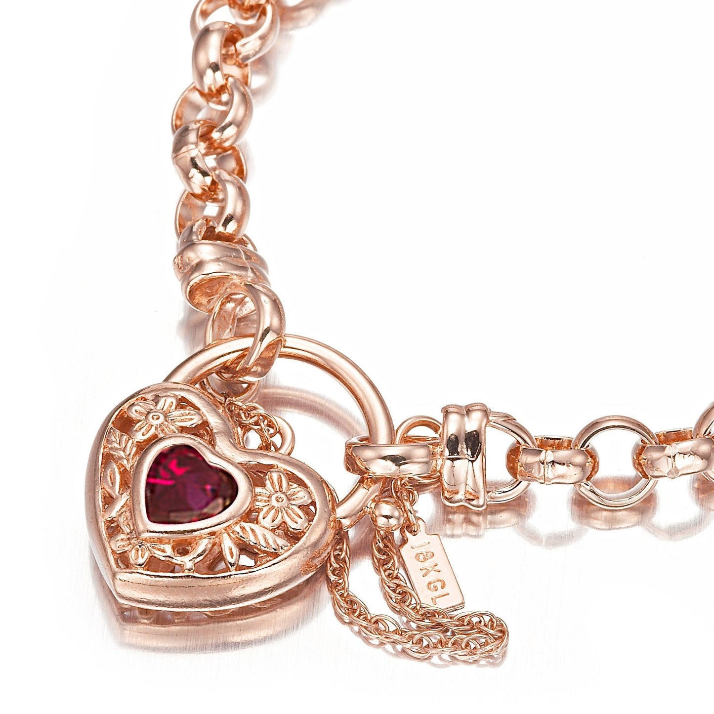 18ct Heavy Rose Gold Plated 6mm Belcher Chain Bracelet with a Filigree Locket - USA Made - Brands N More