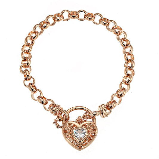 18ct Heavy Rose Gold Plated 6mm Belcher Chain Bracelet with a Filigree Locket - USA Made - Brands N More