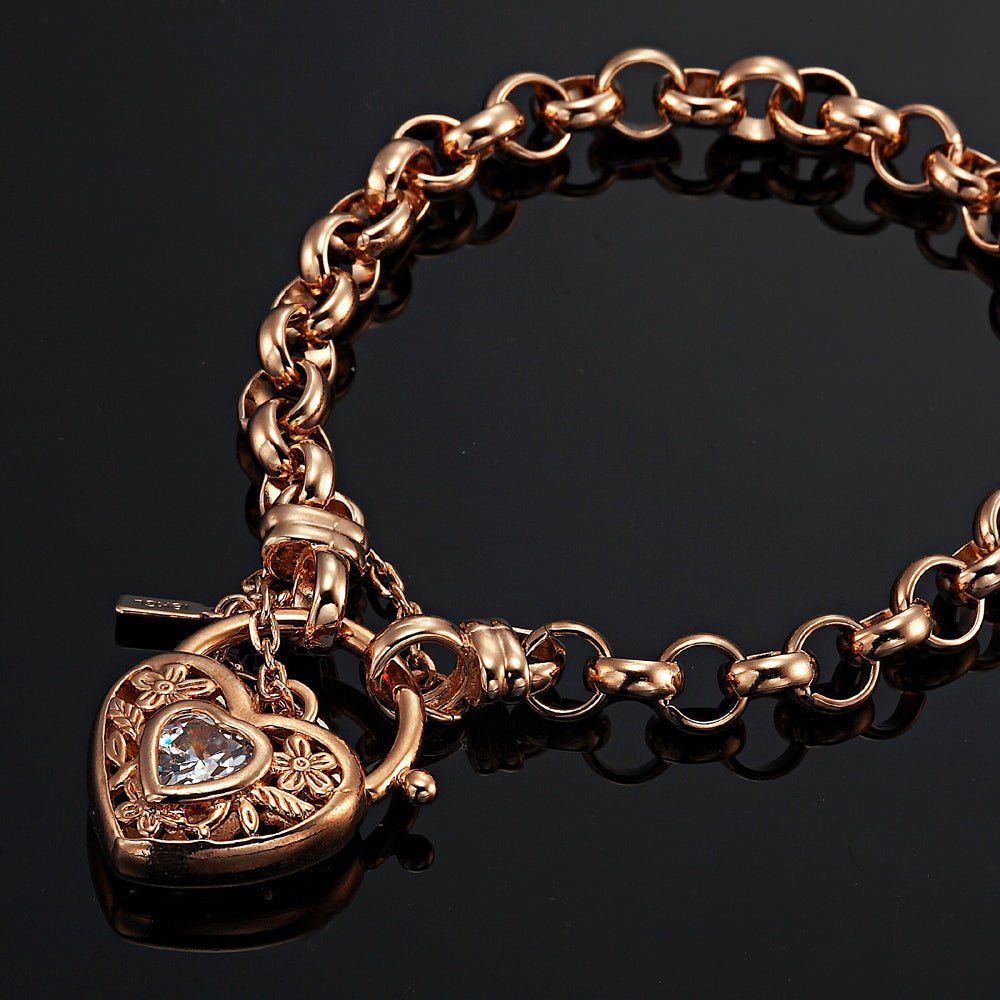 18ct Heavy Rose Gold Plated 6mm Belcher Chain Bracelet with a Filigree Locket - USA Made - Brands N More