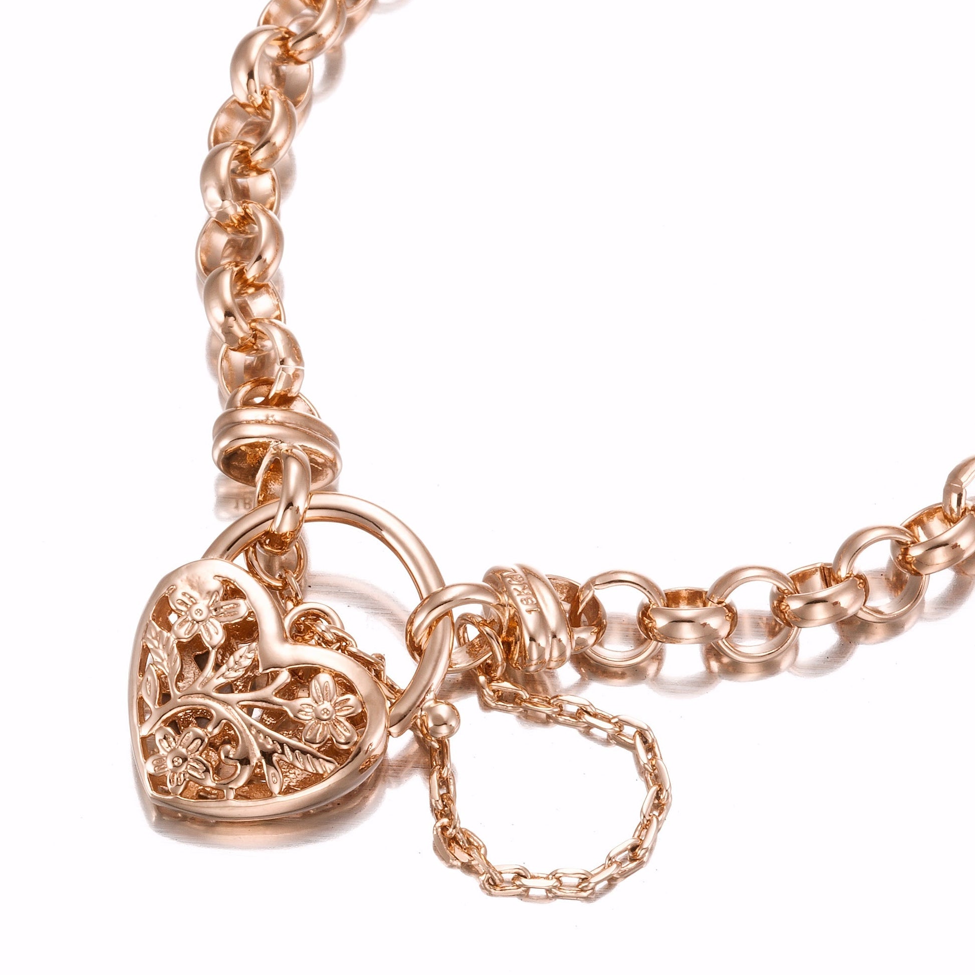 18ct Heavy Rose Gold Plated 6mm Belcher Chain Bracelet with a Filigree Locket - USA Made - Brands N More
