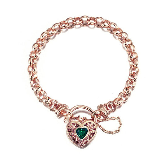 18ct Heavy Rose Gold Plated 6mm Belcher Chain Bracelet with a Green Filigree Locket - USA Made - Brands N More