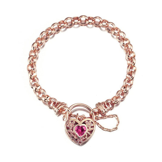 18ct Heavy Rose Gold Plated 6mm Belcher Chain Bracelet with a Pink Filigree Locket - USA Made - Brands N More