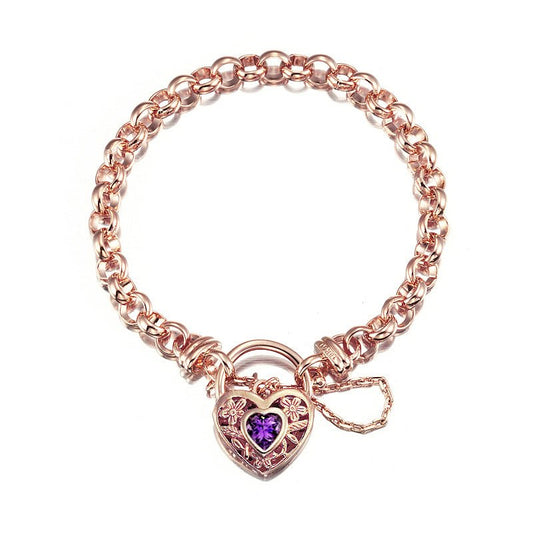 18ct Heavy Rose Gold Plated 6mm Belcher Chain Bracelet with a Purple Filigree Locket - USA Made - Brands N More
