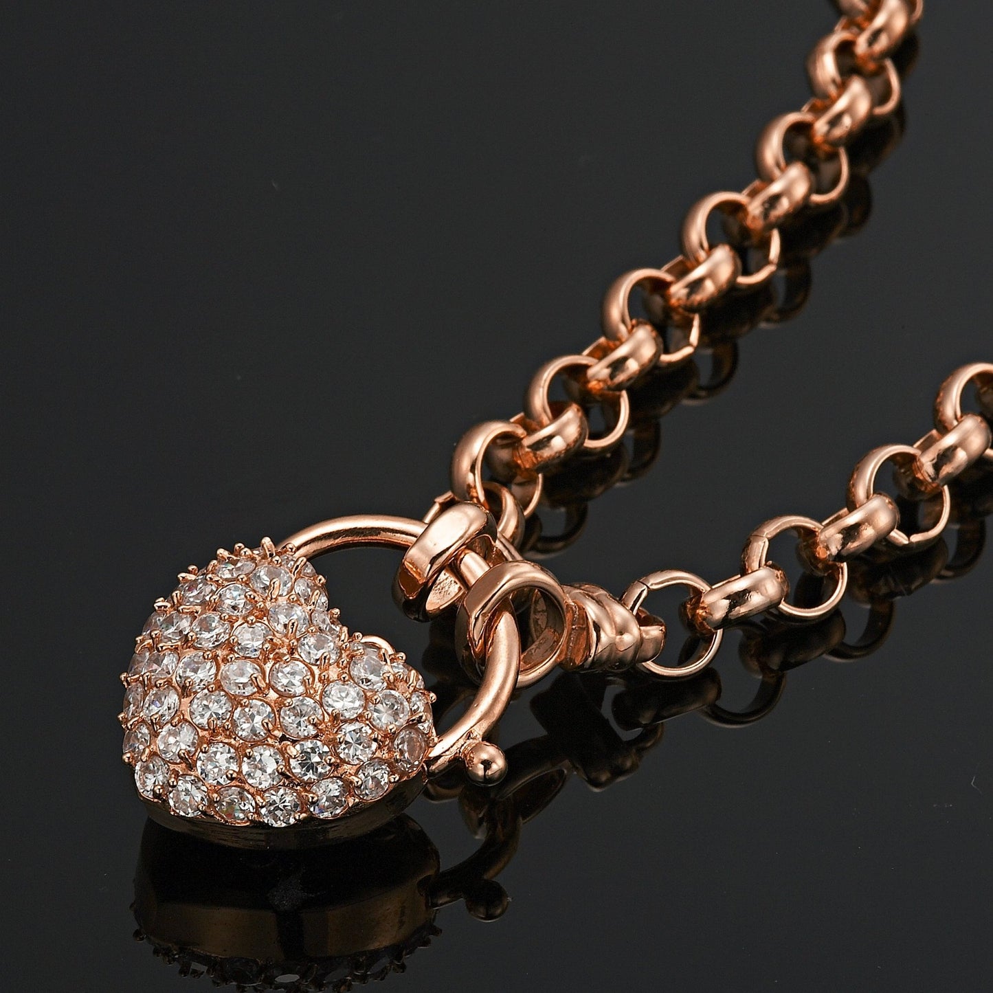 18ct Heavy Rose Gold Plated 6mm Belcher Chain Necklace Featuring a Simulated Diamond Locket - USA Made - Brands N More
