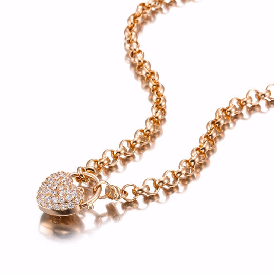 18ct Heavy Rose Gold Plated 6mm Belcher Chain Necklace Featuring a Simulated Diamond Locket - USA Made - Brands N More