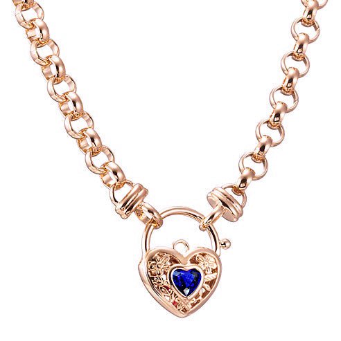 18ct Heavy Rose Gold Plated 6mm Belcher Chain Necklace with a Dark Blue Filigree Locket - USA Made - Brands N More