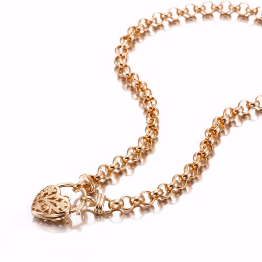 18ct Heavy Rose Gold Plated 6mm Belcher Chain Necklace with a Filigree Locket - USA Made - Brands N More