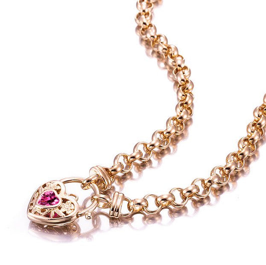 18ct Heavy Rose Gold Plated 6mm Belcher Chain Necklace with a Pink Filigree Locket - USA Made - Brands N More