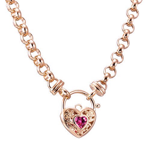 18ct Heavy Rose Gold Plated 6mm Belcher Chain Necklace with a Pink Filigree Locket - USA Made - Brands N More